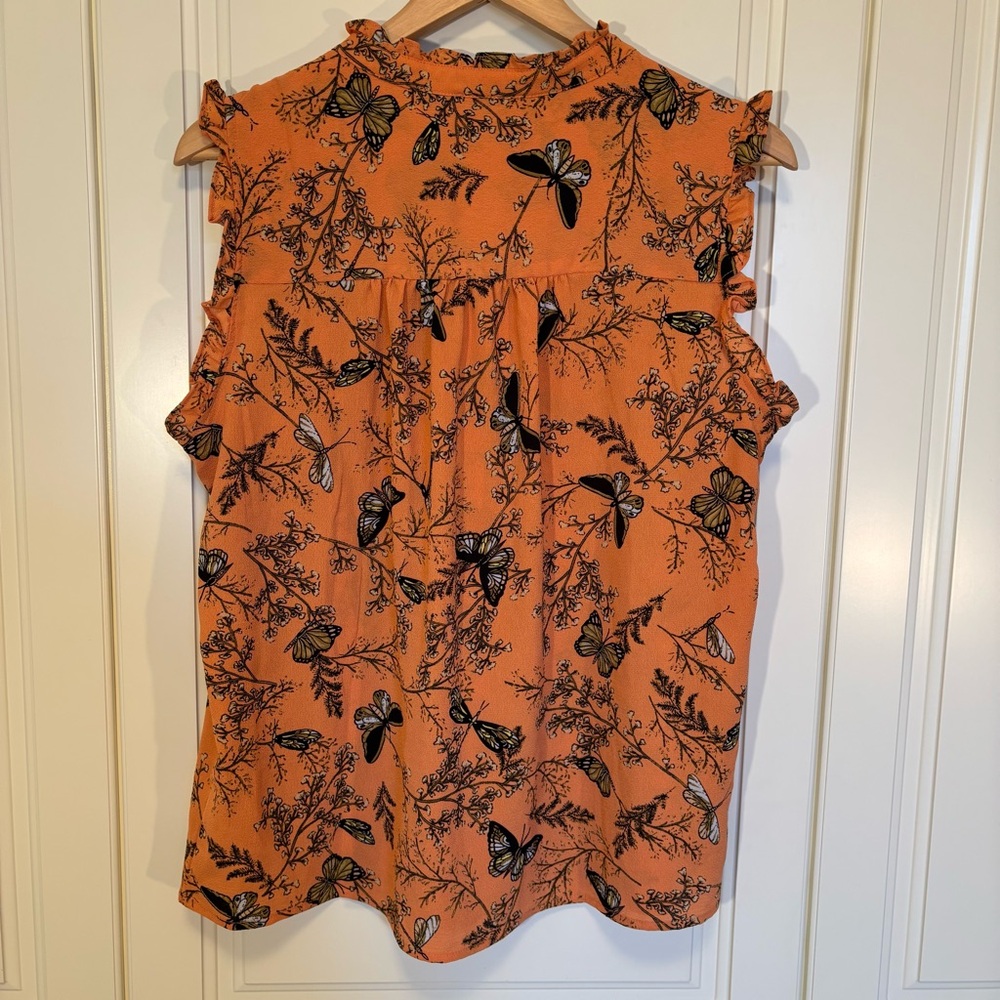 Feminine ruffled sleeve/collar women's blouse with butterflies & dragonflies LG - Picture 4 of 5